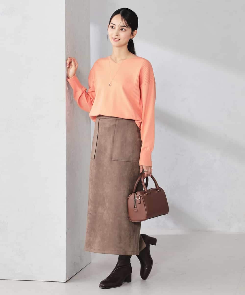 K2FBD66044 a.v.v(アー・ヴェ・ヴェ) サイドリブVネックニット オレンジ