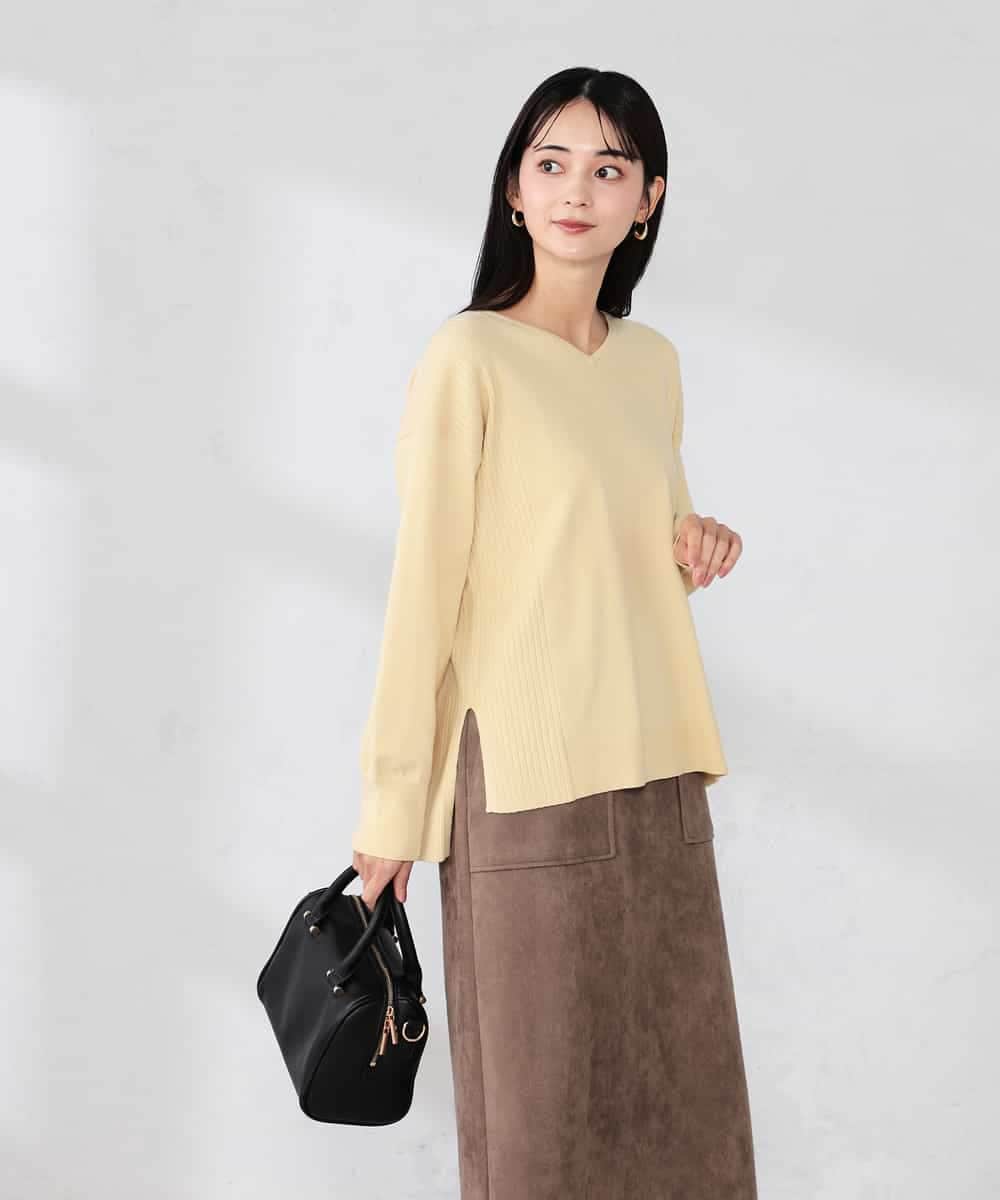 K2FBD66044 a.v.v(アー・ヴェ・ヴェ) サイドリブVネックニット オレンジ