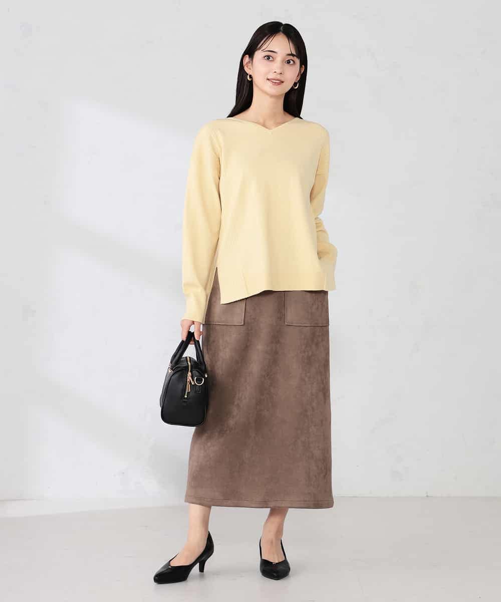 K2FBD66044 a.v.v(アー・ヴェ・ヴェ) サイドリブVネックニット オレンジ