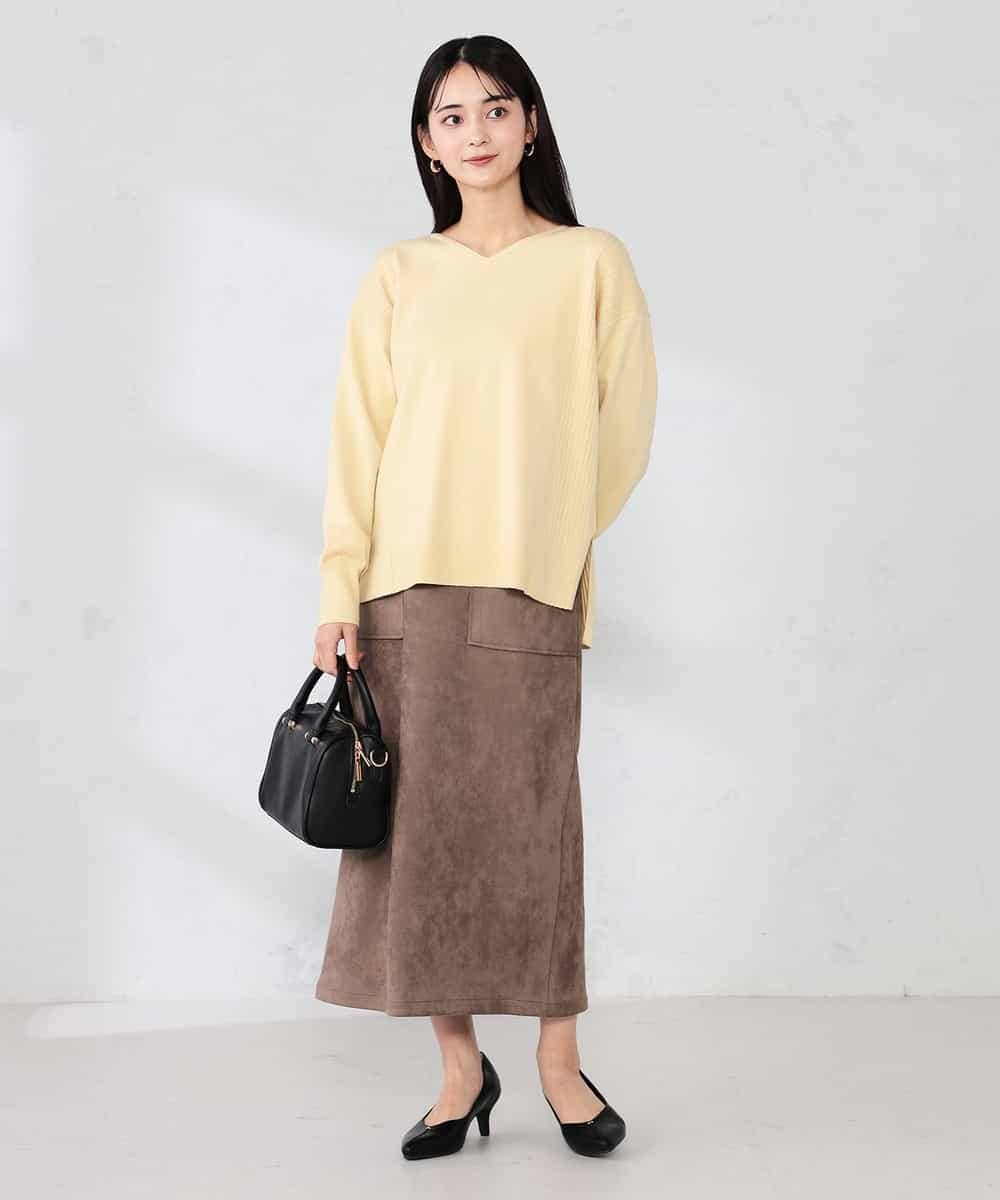 K2FBD66044 a.v.v(アー・ヴェ・ヴェ) サイドリブVネックニット オレンジ