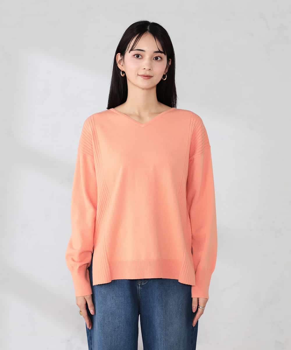 K2FBD66044 a.v.v(アー・ヴェ・ヴェ) サイドリブVネックニット オレンジ