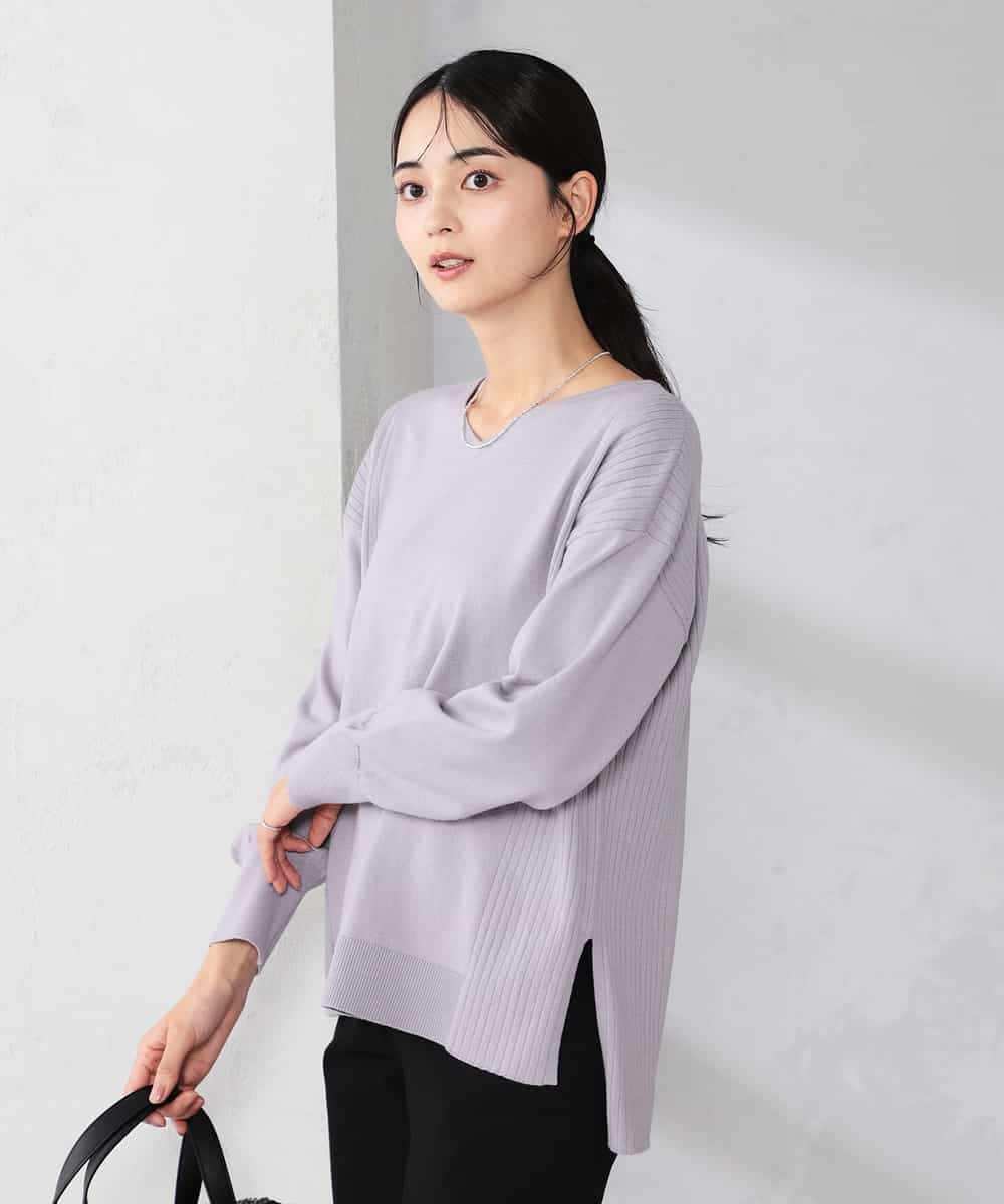 K2FBD66044 a.v.v(アー・ヴェ・ヴェ) サイドリブVネックニット ラベンダー