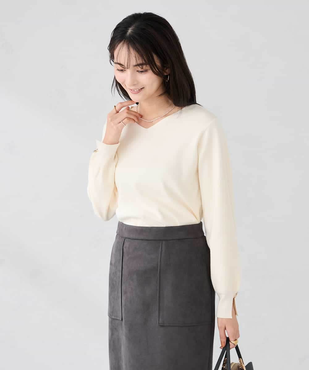 K2FBD71044 a.v.v(アー・ヴェ・ヴェ) 【WEB限定】ゴールドボタンVネックニット ピンク