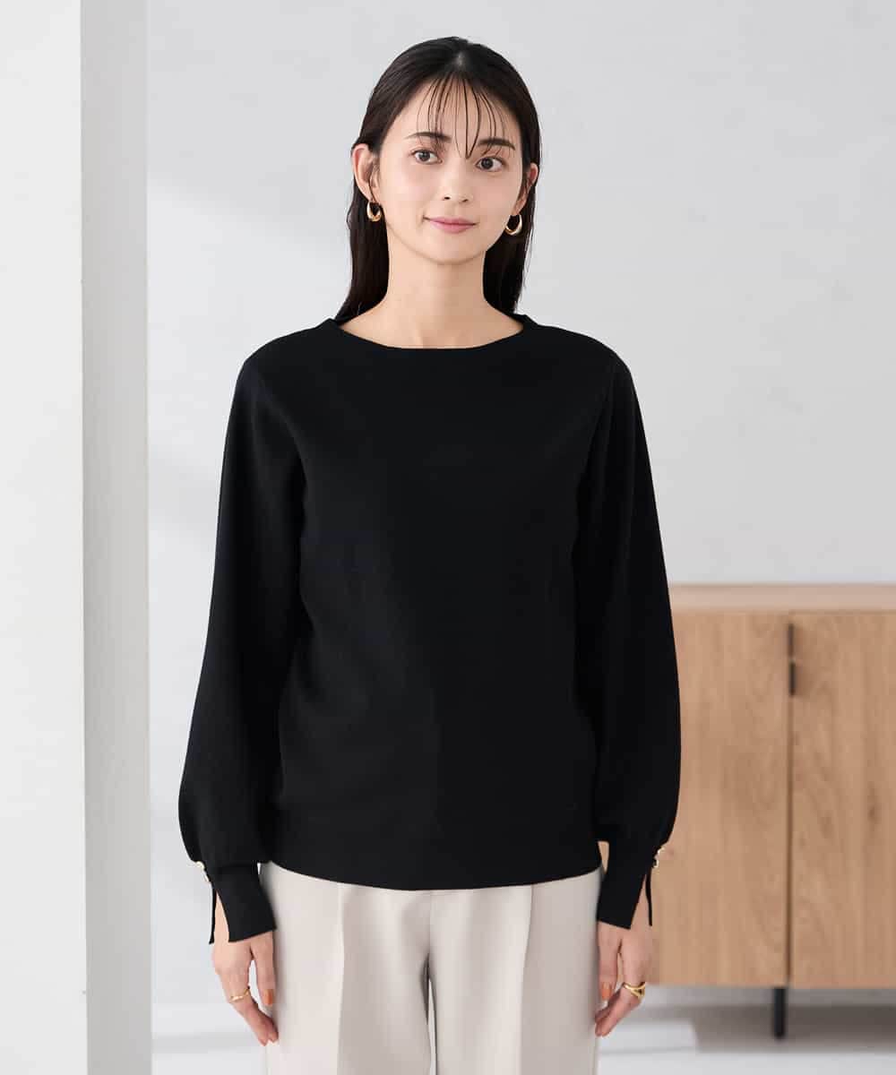 K2FBD72044 a.v.v(アー・ヴェ・ヴェ) 【WEB限定】ゴールドボタンボートネックニット ブラック