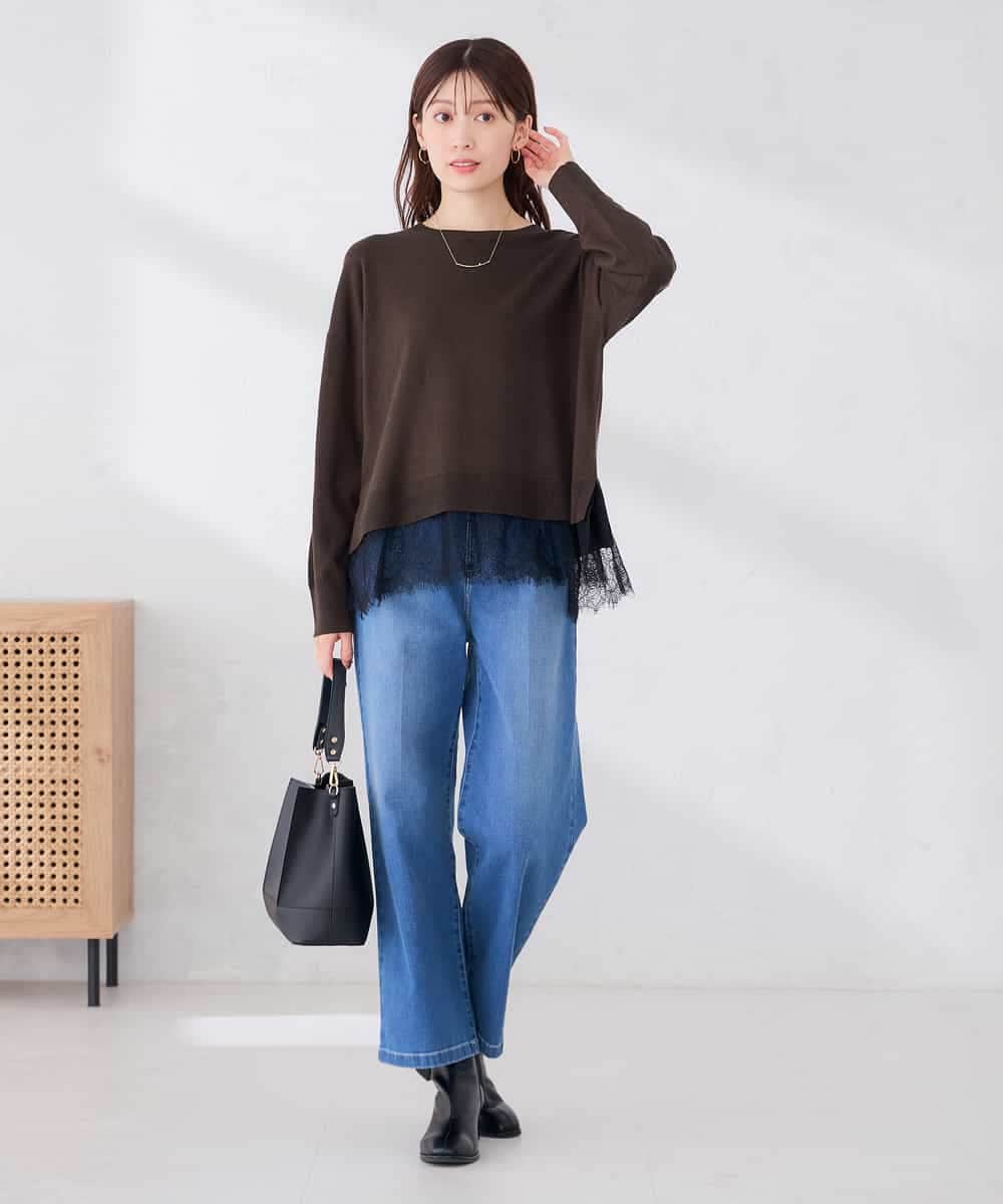 K2FBG24049 a.v.v(アー・ヴェ・ヴェ) スカラップ レース ヘム ニット ブラウン