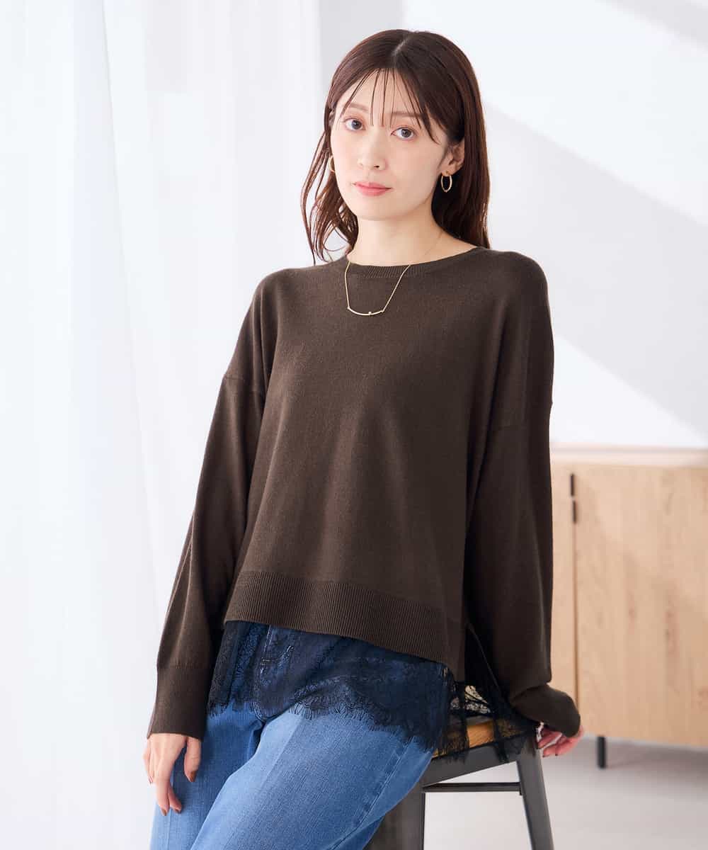K2FBG24049 a.v.v(アー・ヴェ・ヴェ) スカラップ レース ヘム ニット ブラウン