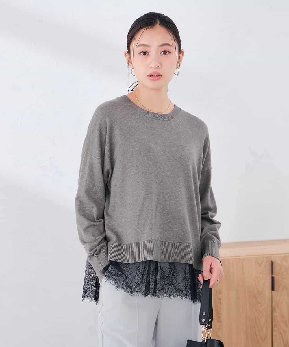 K2FBG24049 a.v.v(アー・ヴェ・ヴェ) スカラップ レース ヘム ニット ブラウン