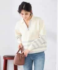 K2FDD07059 a.v.v(アー・ヴェ・ヴェ) ヘンリーネックボーダーニット アイボリー×ライトブルー