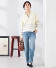 K2FDD07059 a.v.v(アー・ヴェ・ヴェ) ヘンリーネックボーダーニット アイボリー×ライトブルー