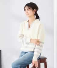 K2FDD07059 a.v.v(アー・ヴェ・ヴェ) ヘンリーネックボーダーニット アイボリー×ライトブルー