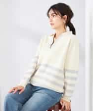 K2FDD07059 a.v.v(アー・ヴェ・ヴェ) ヘンリーネックボーダーニット アイボリー×ライトブルー