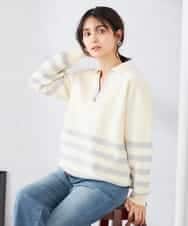 K2FDD07059 a.v.v(アー・ヴェ・ヴェ) ヘンリーネックボーダーニット アイボリー×ライトブルー