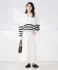 K2FDD07059 a.v.v(アー・ヴェ・ヴェ) ヘンリーネックボーダーニット アイボリー×ライトブルー