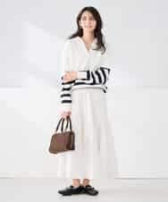 K2FDD07059 a.v.v(アー・ヴェ・ヴェ) ヘンリーネックボーダーニット アイボリー×ライトブルー