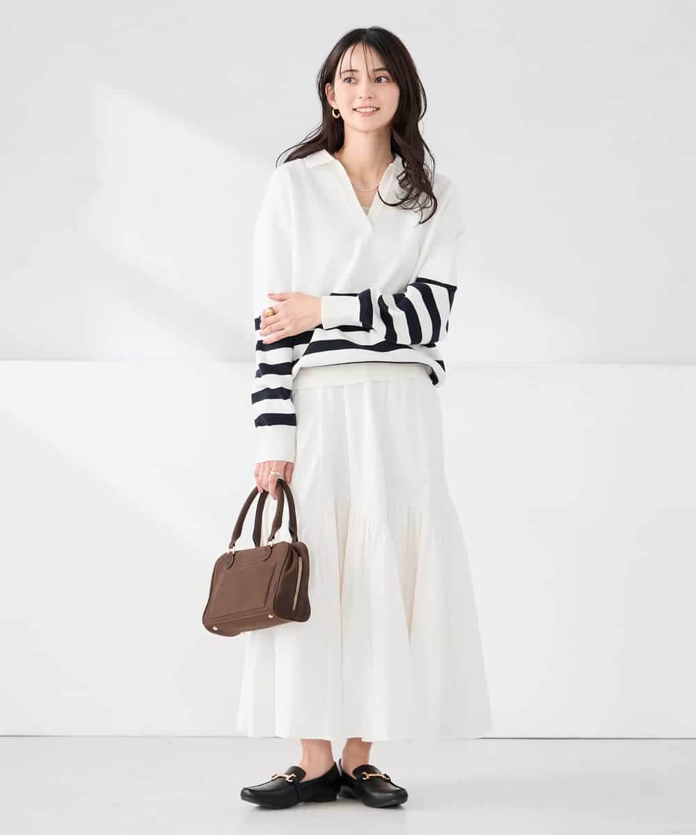 K2FDD07059 a.v.v(アー・ヴェ・ヴェ) ヘンリーネックボーダーニット アイボリー×ライトブルー