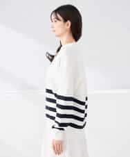 K2FDD07059 a.v.v(アー・ヴェ・ヴェ) ヘンリーネックボーダーニット アイボリー×ライトブルー