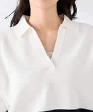 K2FDD07059 a.v.v(アー・ヴェ・ヴェ) ヘンリーネックボーダーニット アイボリー×ライトブルー