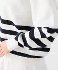 K2FDD07059 a.v.v(アー・ヴェ・ヴェ) ヘンリーネックボーダーニット アイボリー×ライトブルー