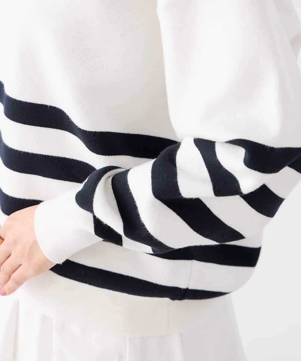 K2FDD07059 a.v.v(アー・ヴェ・ヴェ) ヘンリーネックボーダーニット アイボリー×ライトブルー