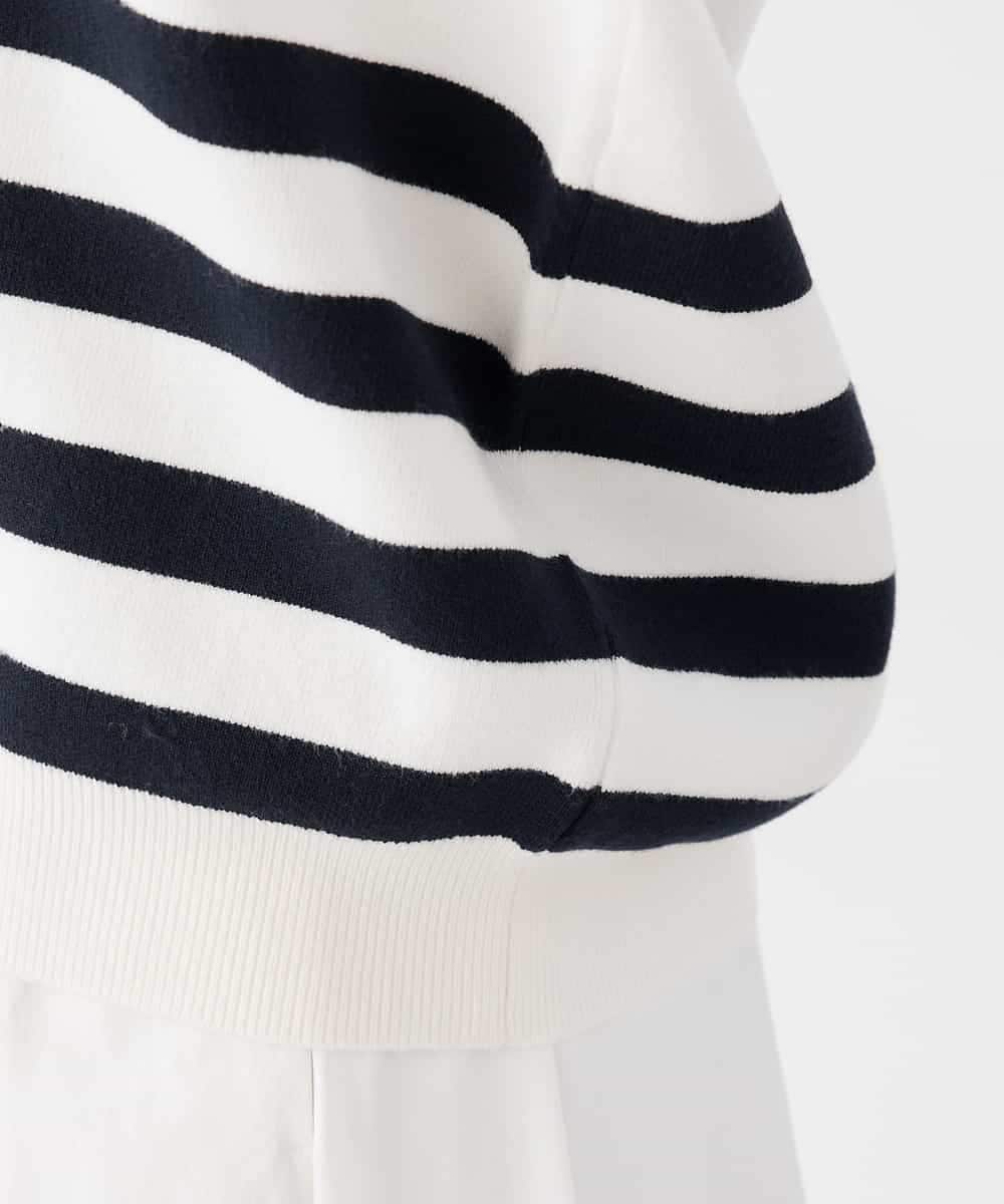 K2FDD07059 a.v.v(アー・ヴェ・ヴェ) ヘンリーネックボーダーニット アイボリー×ライトブルー
