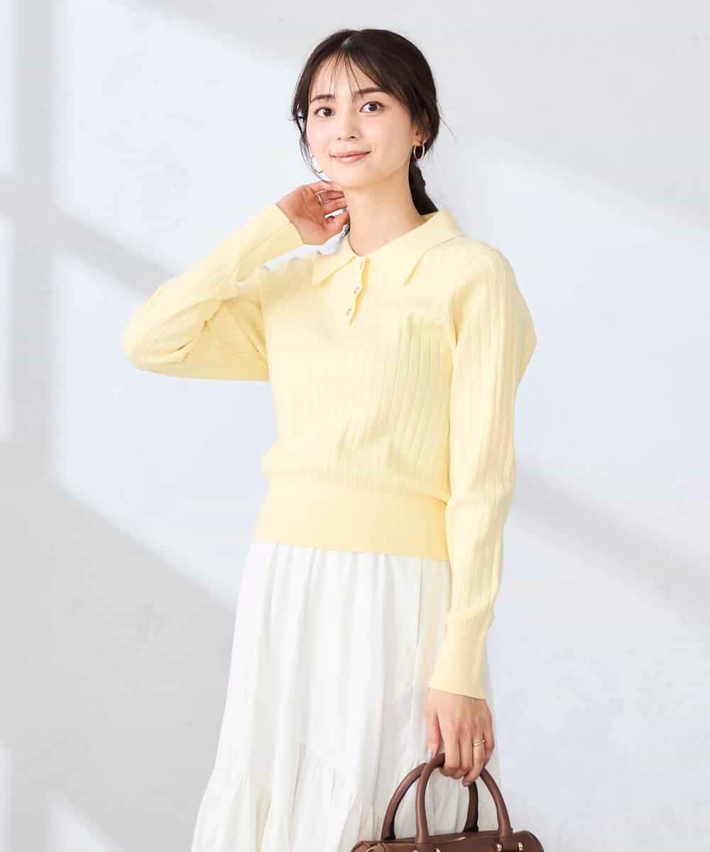 K2FDD08044 a.v.v(アー・ヴェ・ヴェ) ワイドリブポロニット ライトイエロー