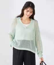 K2FDD21049 a.v.v(アー・ヴェ・ヴェ) 襟付きメッシュニット グリーン