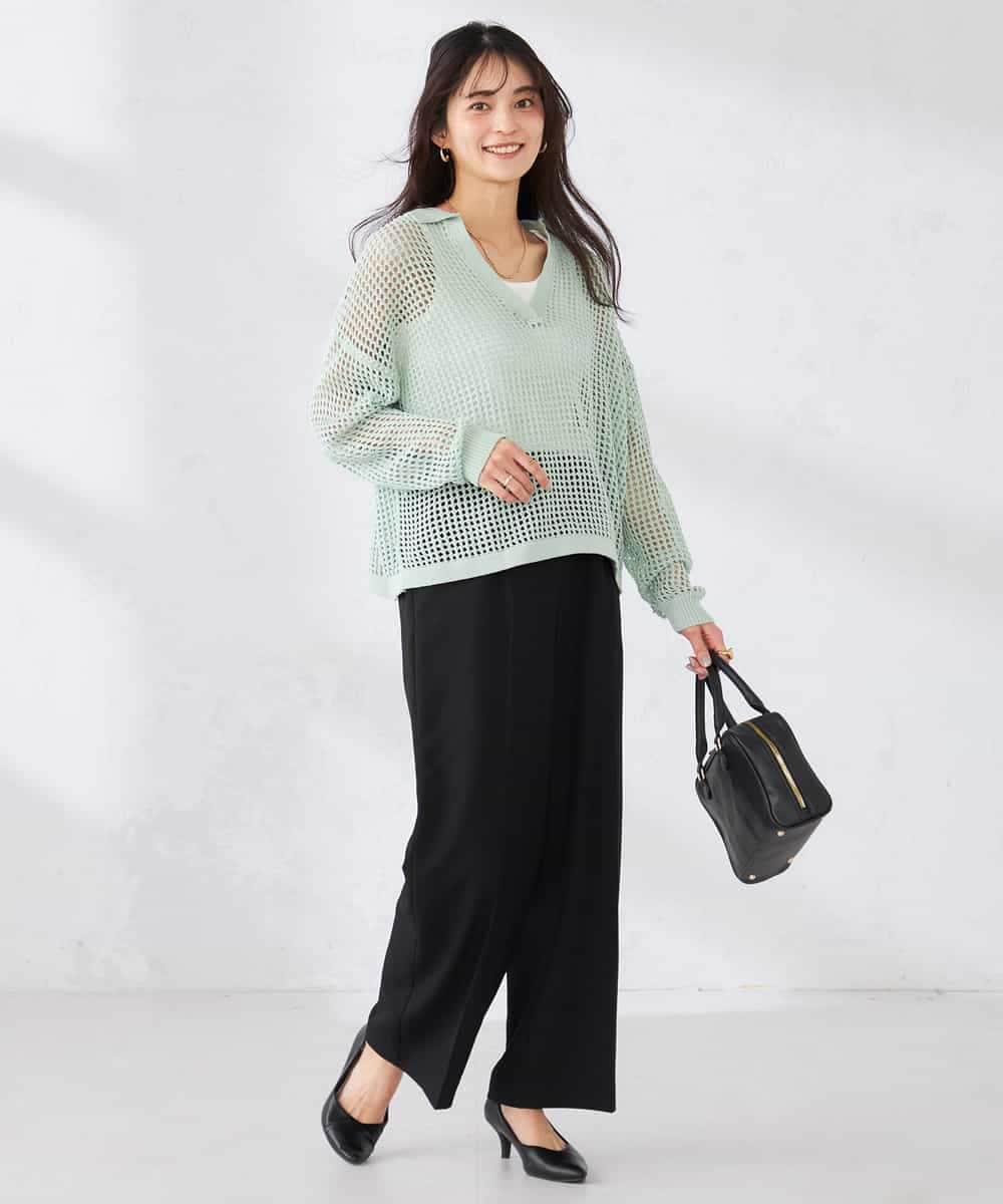 K2FDD21049 a.v.v(アー・ヴェ・ヴェ) 襟付きメッシュニット グリーン