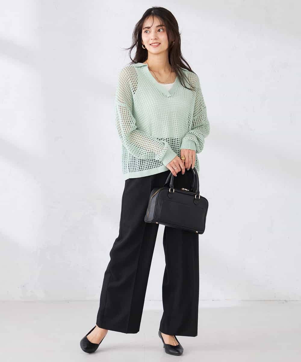 K2FDD21049 a.v.v(アー・ヴェ・ヴェ) 襟付きメッシュニット グリーン