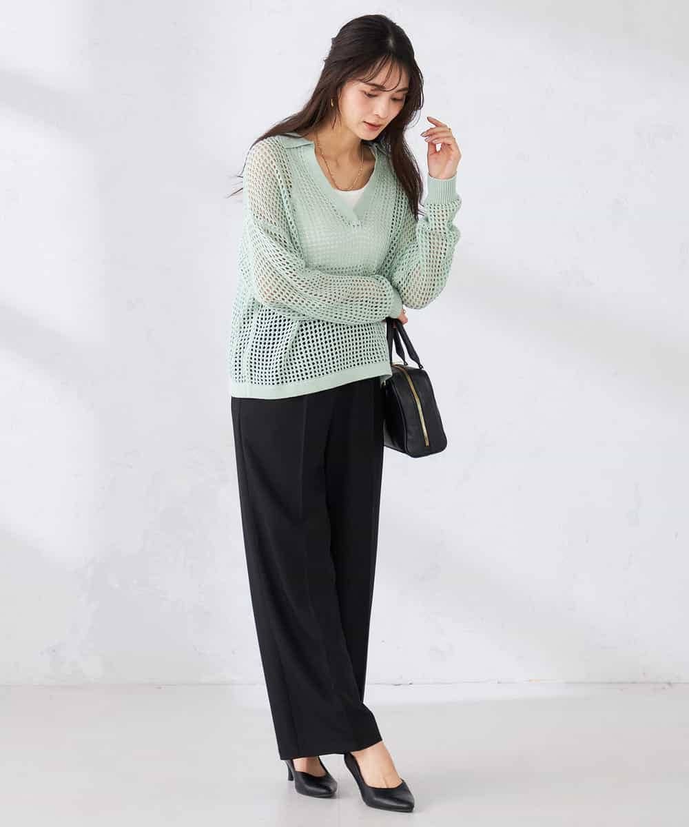 K2FDD21049 a.v.v(アー・ヴェ・ヴェ) 襟付きメッシュニット グリーン