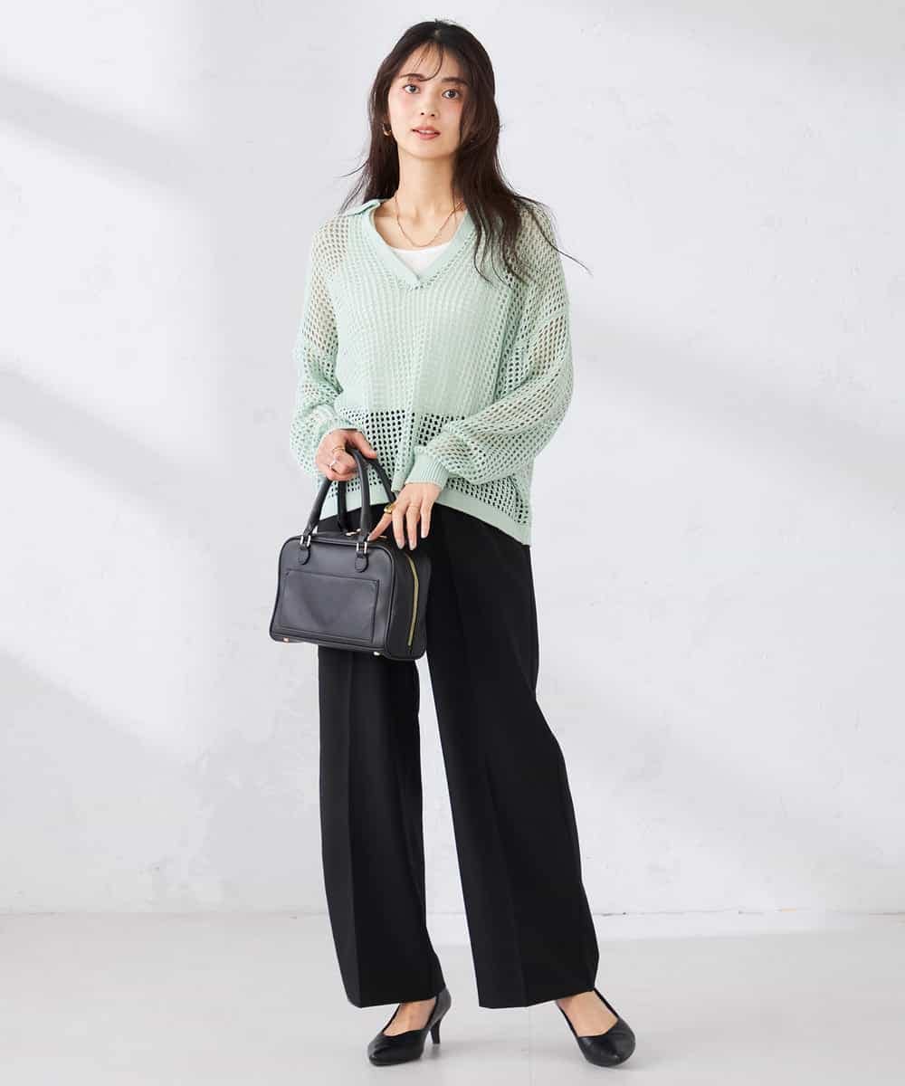 K2FDD21049 a.v.v(アー・ヴェ・ヴェ) 襟付きメッシュニット グリーン