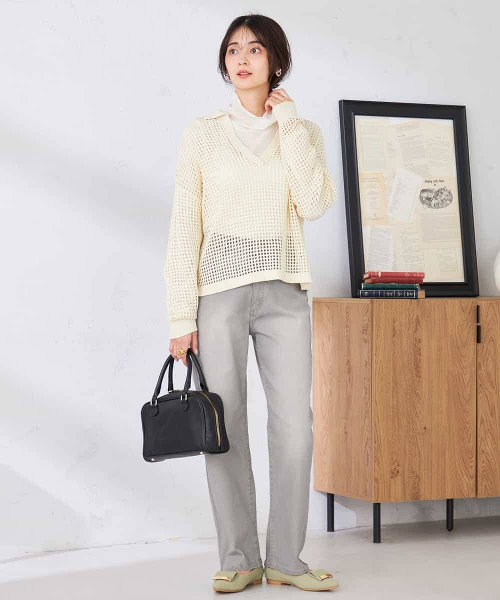 K2FDD21049 a.v.v(アー・ヴェ・ヴェ) 襟付きメッシュニット グリーン