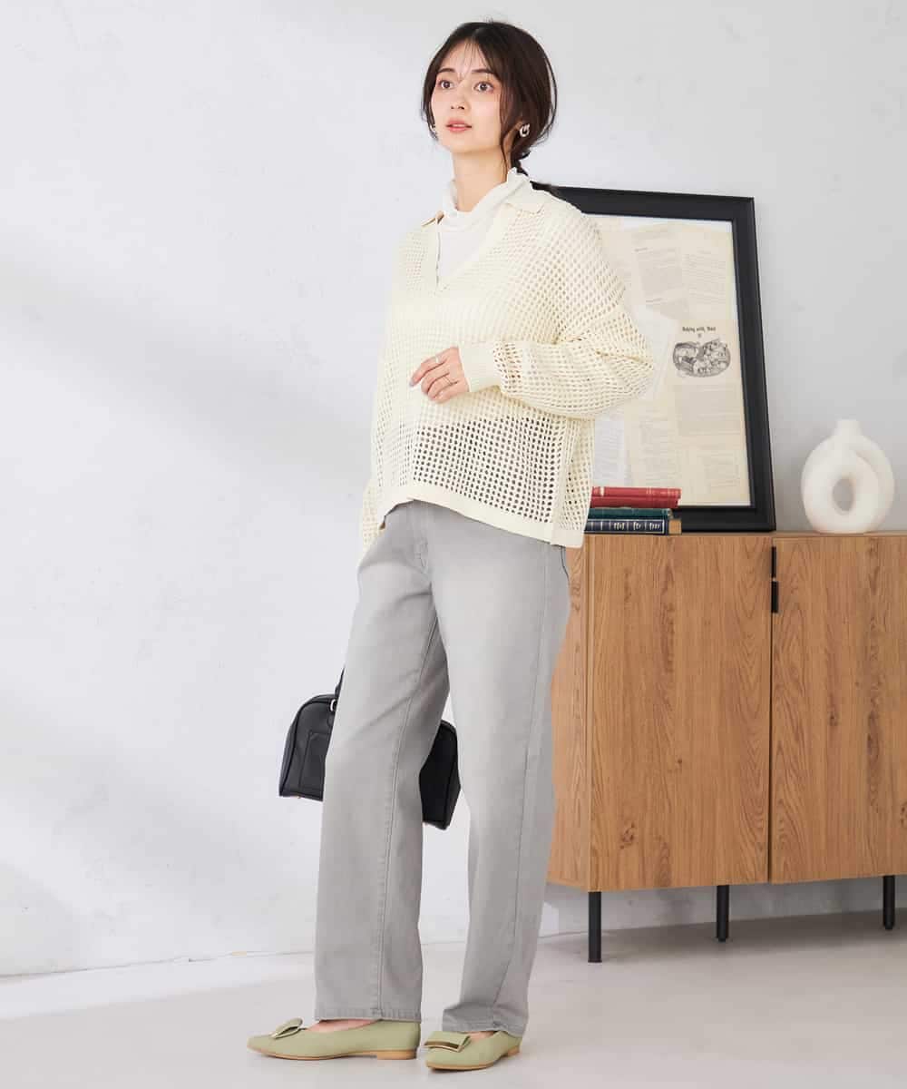 K2FDD21049 a.v.v(アー・ヴェ・ヴェ) 襟付きメッシュニット グリーン