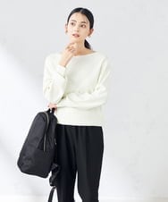 K2FEA69039 a.v.v(アー・ヴェ・ヴェ) 【洗える/UVカット】ボートネックパフスリーブ美ラクるニット コーラルピンク