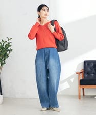 K2FEA79039 a.v.v(アー・ヴェ・ヴェ) 【洗える/UVカット/WEB限定カラー】Vネックパフスリーブ美ラクるニット オレンジ