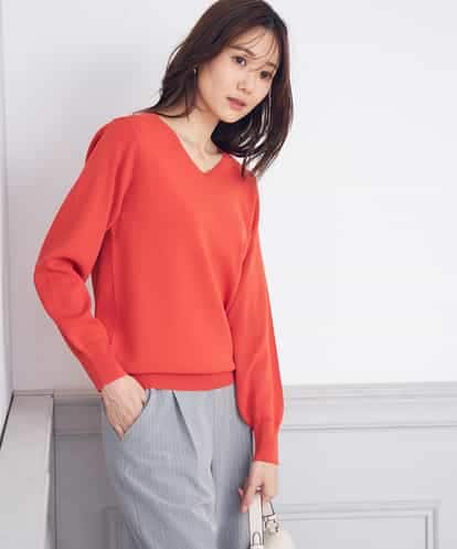 K2FEA79039  【洗える/UVカット/WEB限定カラー】Vネックパフスリーブ美ラクるニット