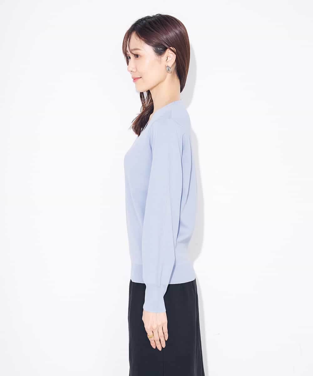 K2FEA79039 a.v.v(アー・ヴェ・ヴェ) 【洗える/UVカット/WEB限定カラー】Vネックパフスリーブ美ラクるニット オレンジ