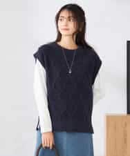 K2FED03044 a.v.v(アー・ヴェ・ヴェ) アラン柄ハイネックベスト ネイビー