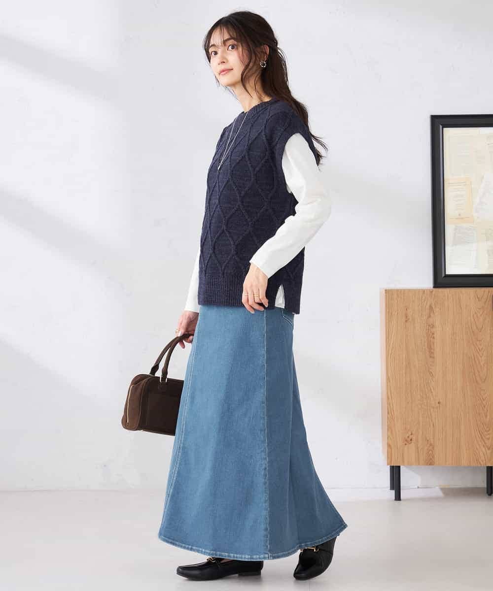 K2FED03044 a.v.v(アー・ヴェ・ヴェ) アラン柄ハイネックベスト ネイビー