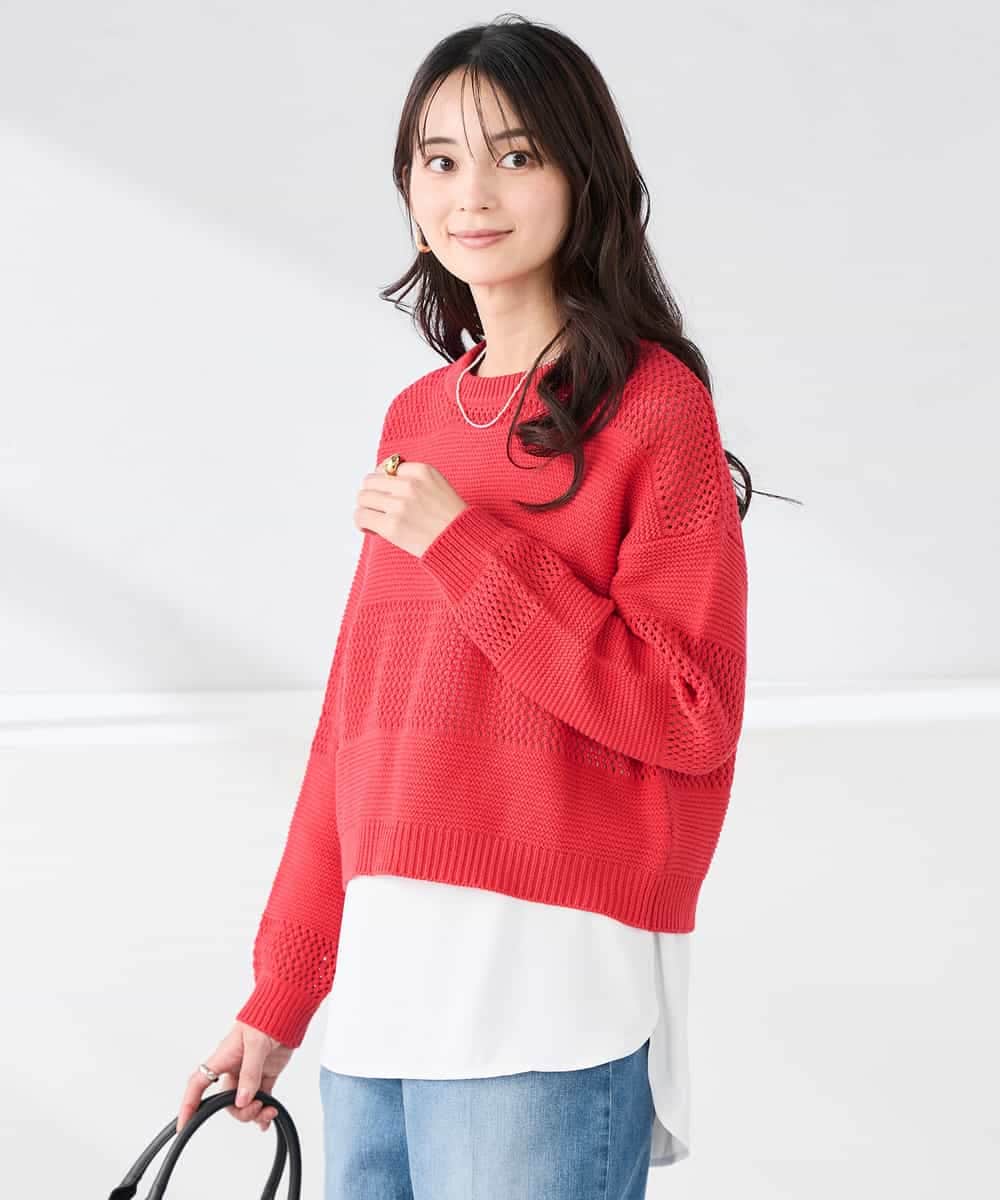 K2FED05049 a.v.v(アー・ヴェ・ヴェ) メッシュボーダーニット レッド