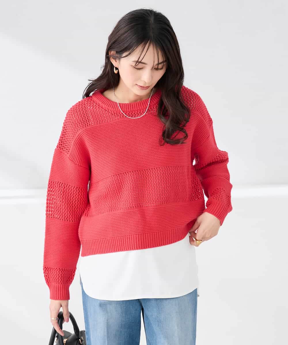 K2FED05049 a.v.v(アー・ヴェ・ヴェ) メッシュボーダーニット レッド