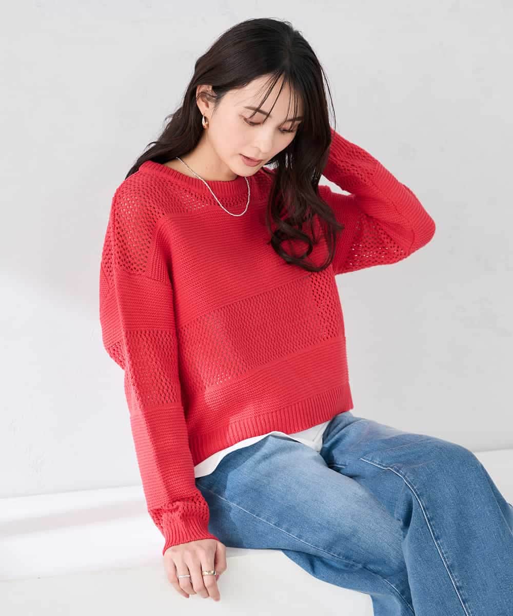 K2FED05049 a.v.v(アー・ヴェ・ヴェ) メッシュボーダーニット レッド