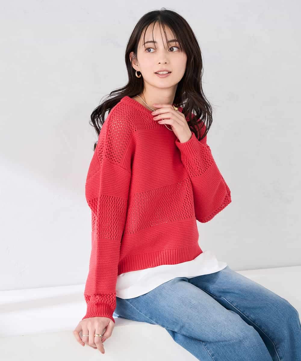 K2FED05049 a.v.v(アー・ヴェ・ヴェ) メッシュボーダーニット レッド