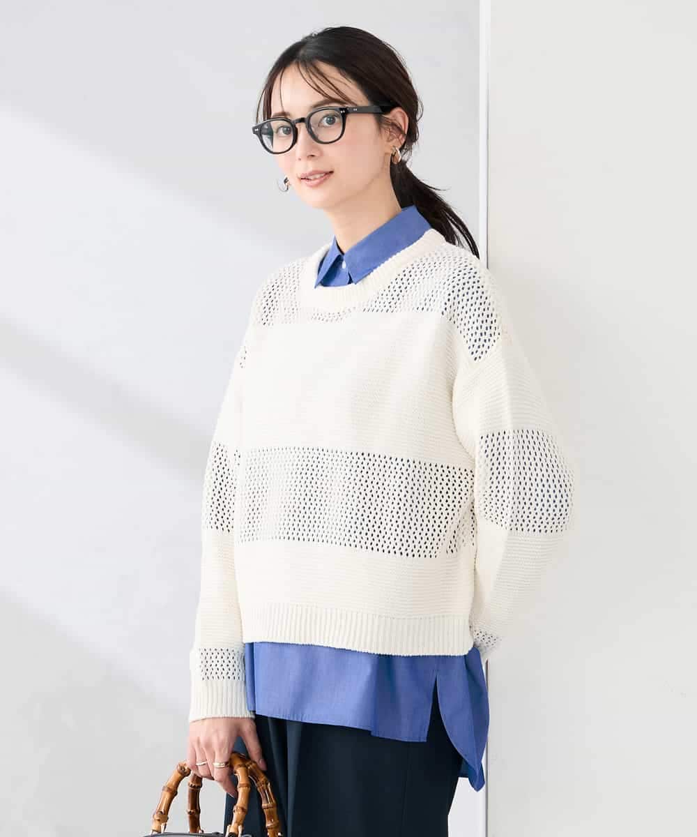 K2FED05049 a.v.v(アー・ヴェ・ヴェ) メッシュボーダーニット レッド