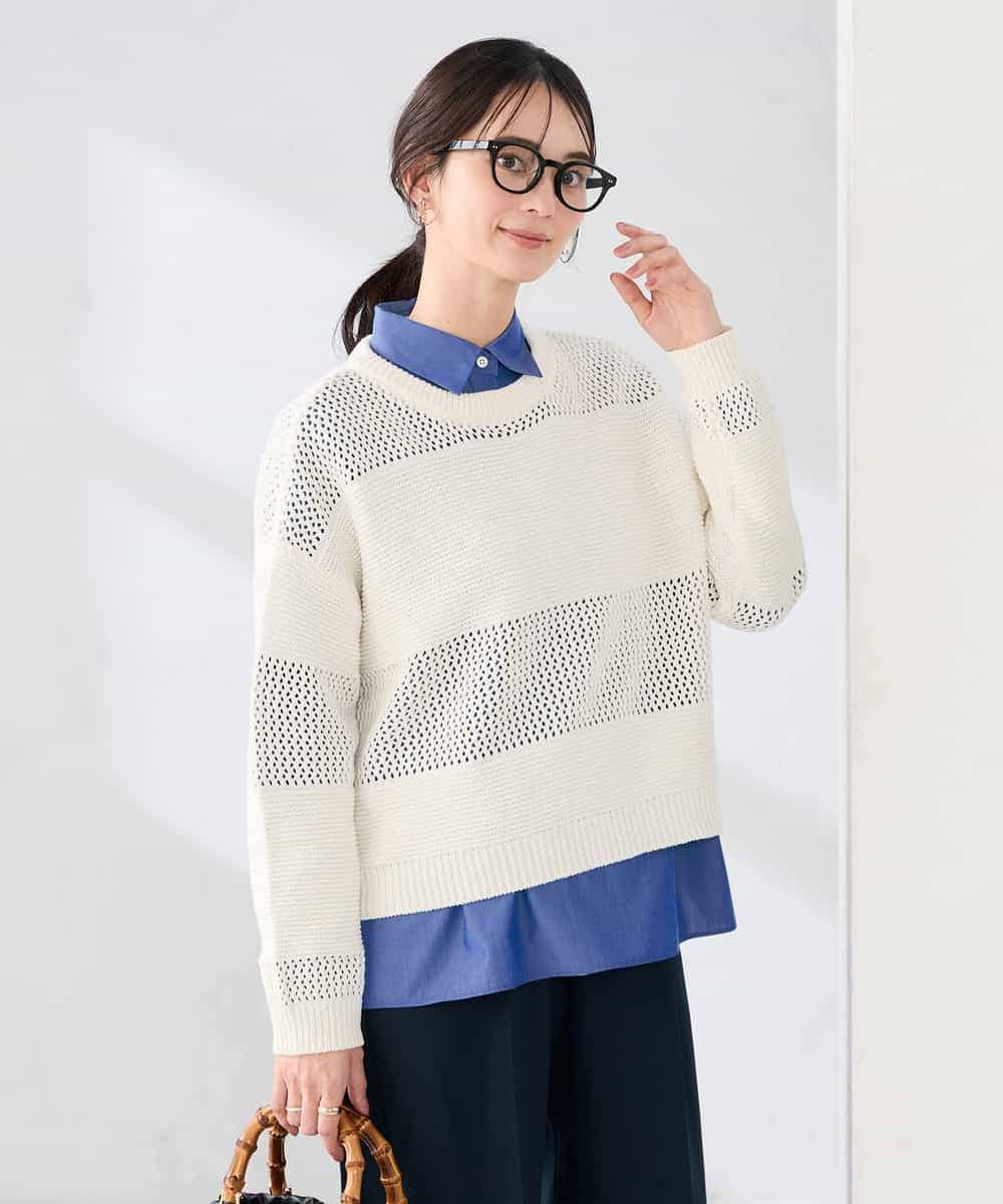 K2FED05049 a.v.v(アー・ヴェ・ヴェ) メッシュボーダーニット アイボリー