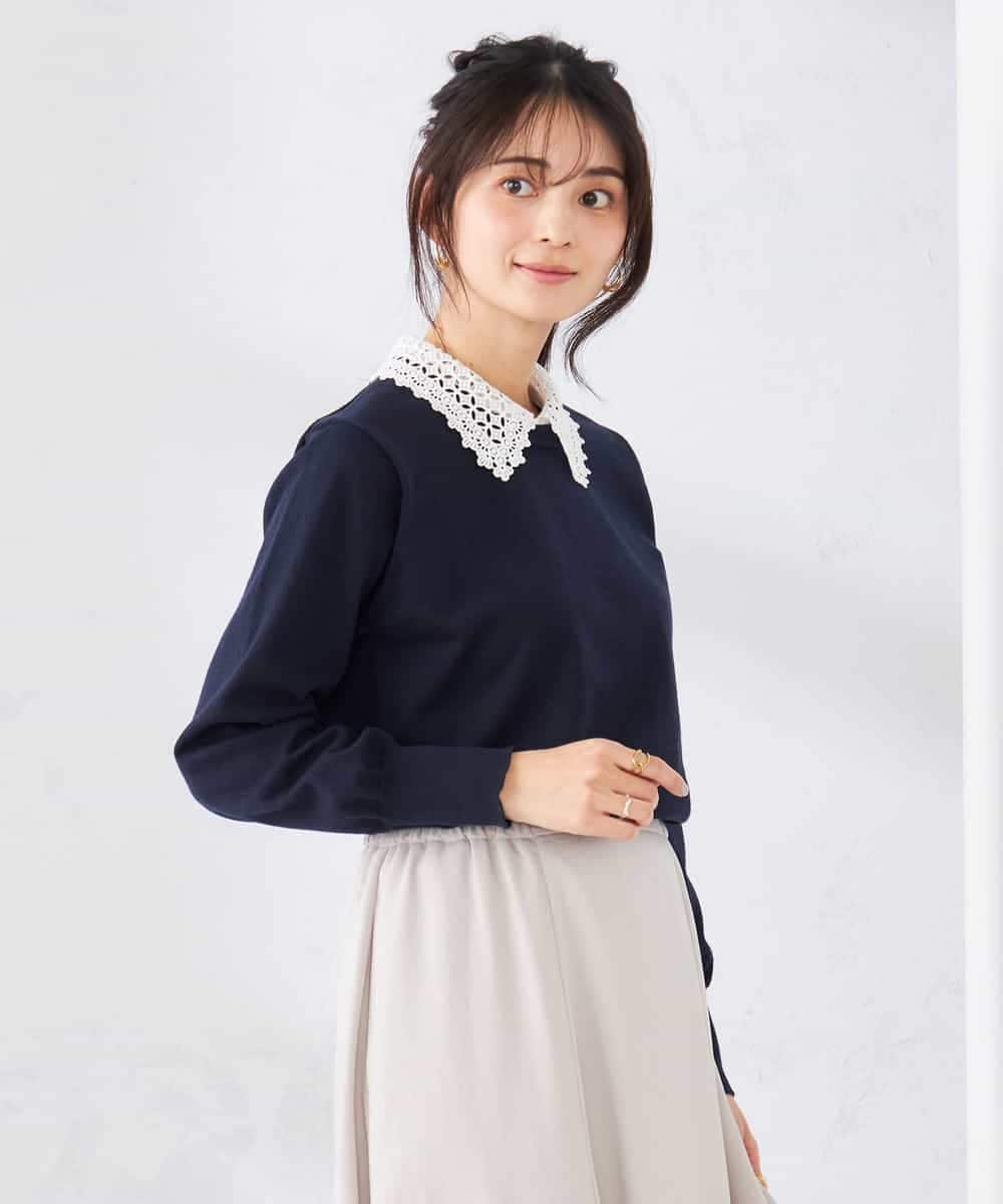 K2FED10049 a.v.v(アー・ヴェ・ヴェ) 【2WAY】レース衿付ニットプルオーバー ネイビー