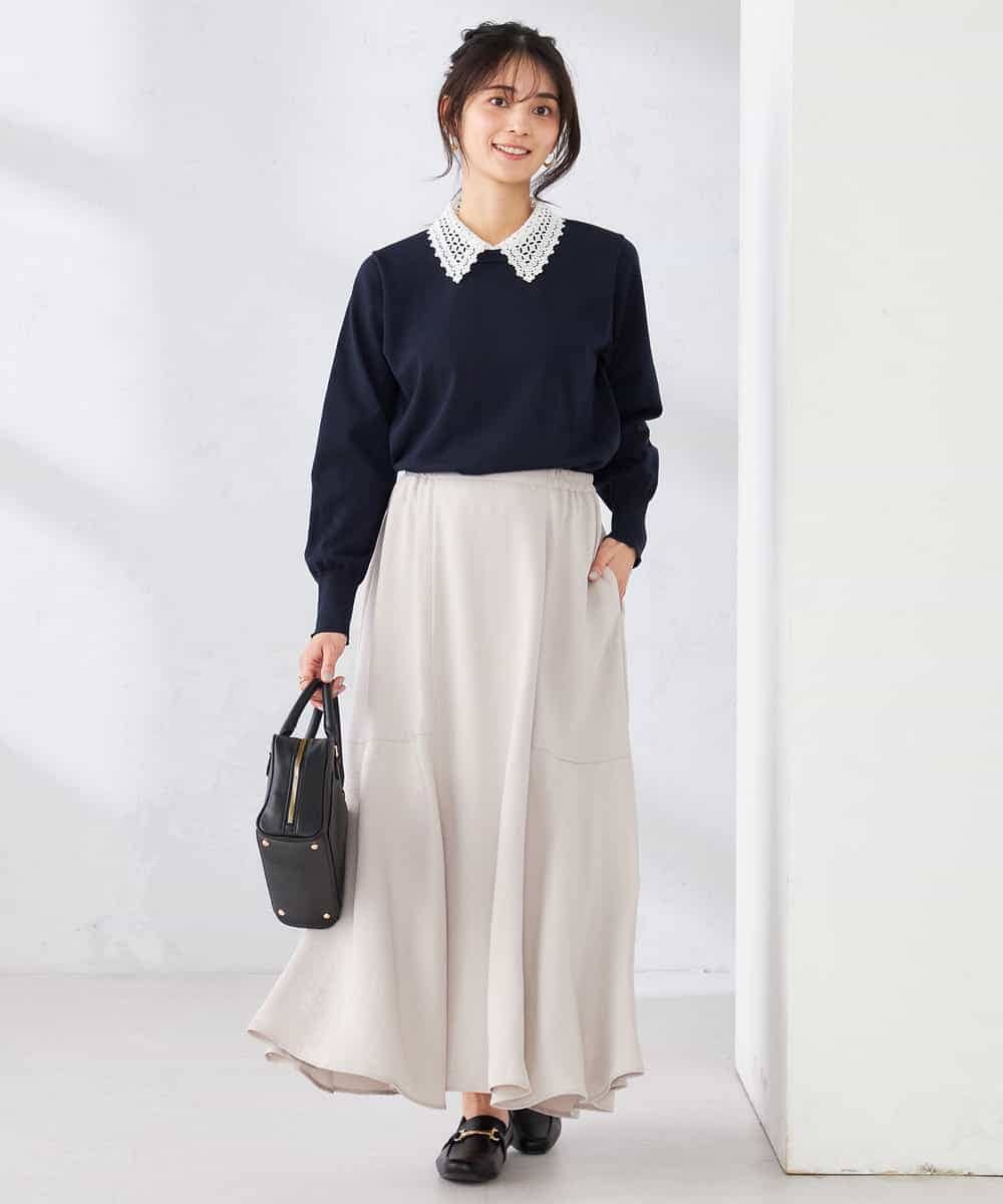 K2FED10049 a.v.v(アー・ヴェ・ヴェ) 【2WAY】レース衿付ニットプルオーバー ネイビー