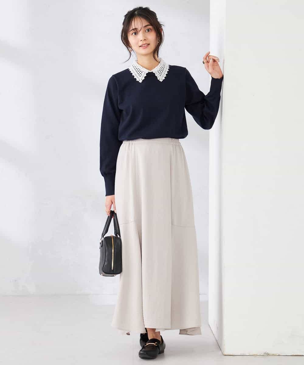 K2FED10049 a.v.v(アー・ヴェ・ヴェ) 【2WAY】レース衿付ニットプルオーバー ネイビー