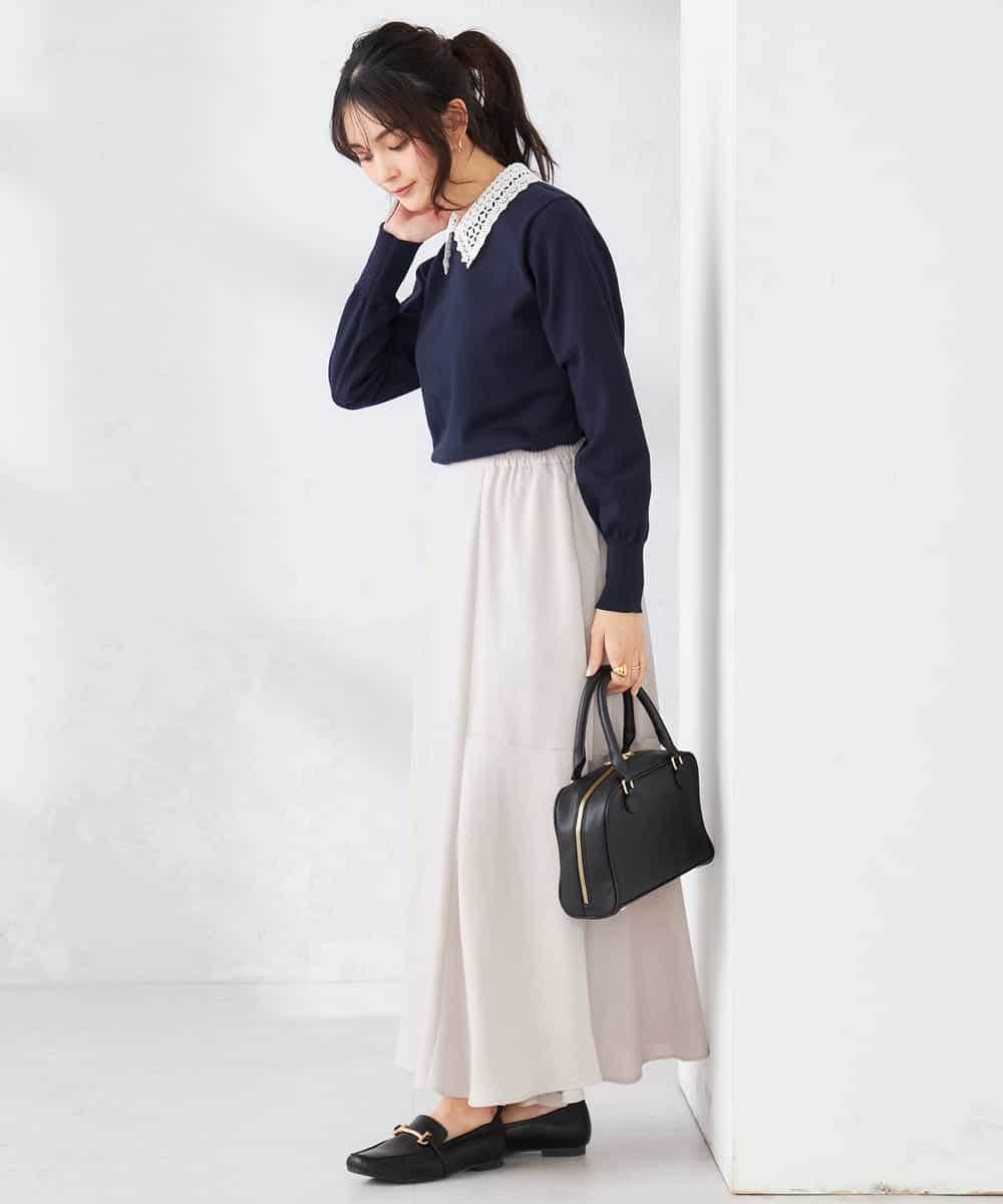 K2FED10049 a.v.v(アー・ヴェ・ヴェ) 【2WAY】レース衿付ニットプルオーバー ネイビー