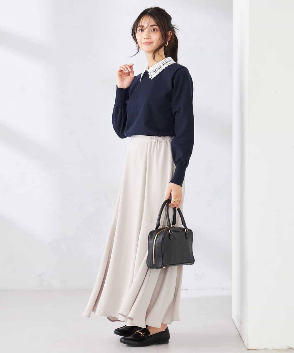 K2FED10049 a.v.v(アー・ヴェ・ヴェ) 【2WAY】レース衿付ニットプルオーバー ネイビー