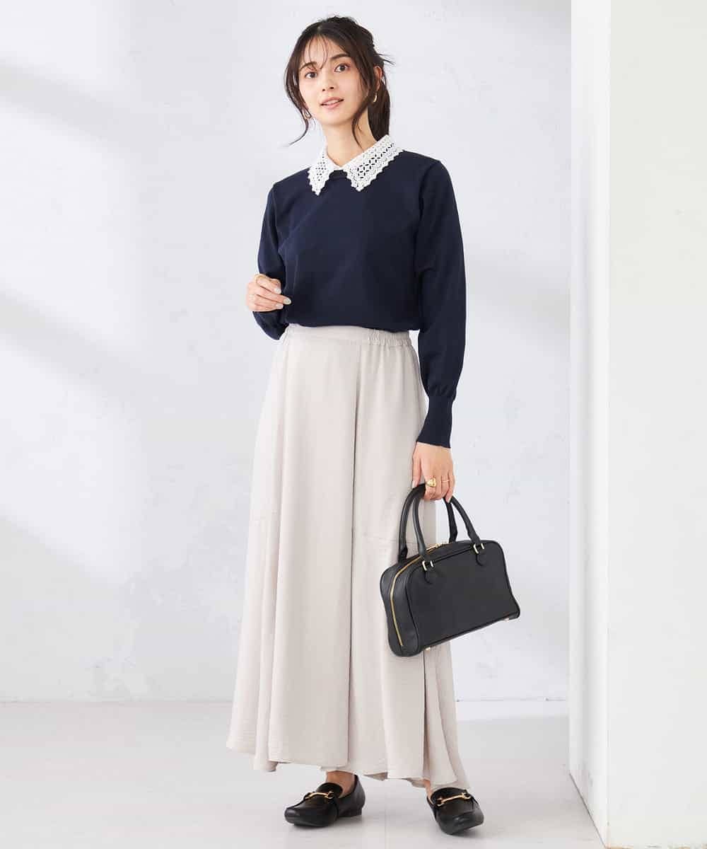 K2FED10049 a.v.v(アー・ヴェ・ヴェ) 【2WAY】レース衿付ニットプルオーバー ネイビー